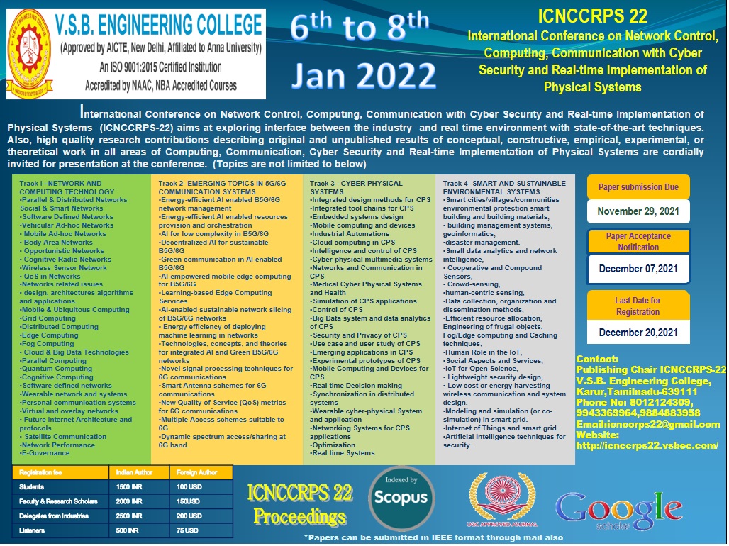 International Conference on Network Control, Computing, Communication with Cyber Security and Real-time Implementation of Physical Systems ICNCCRPS 22